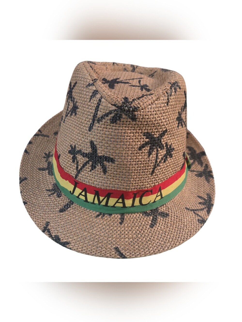 Fedora Hat with Rasta Trim Summer Straw Summer Beach Trave Jamaica Adult